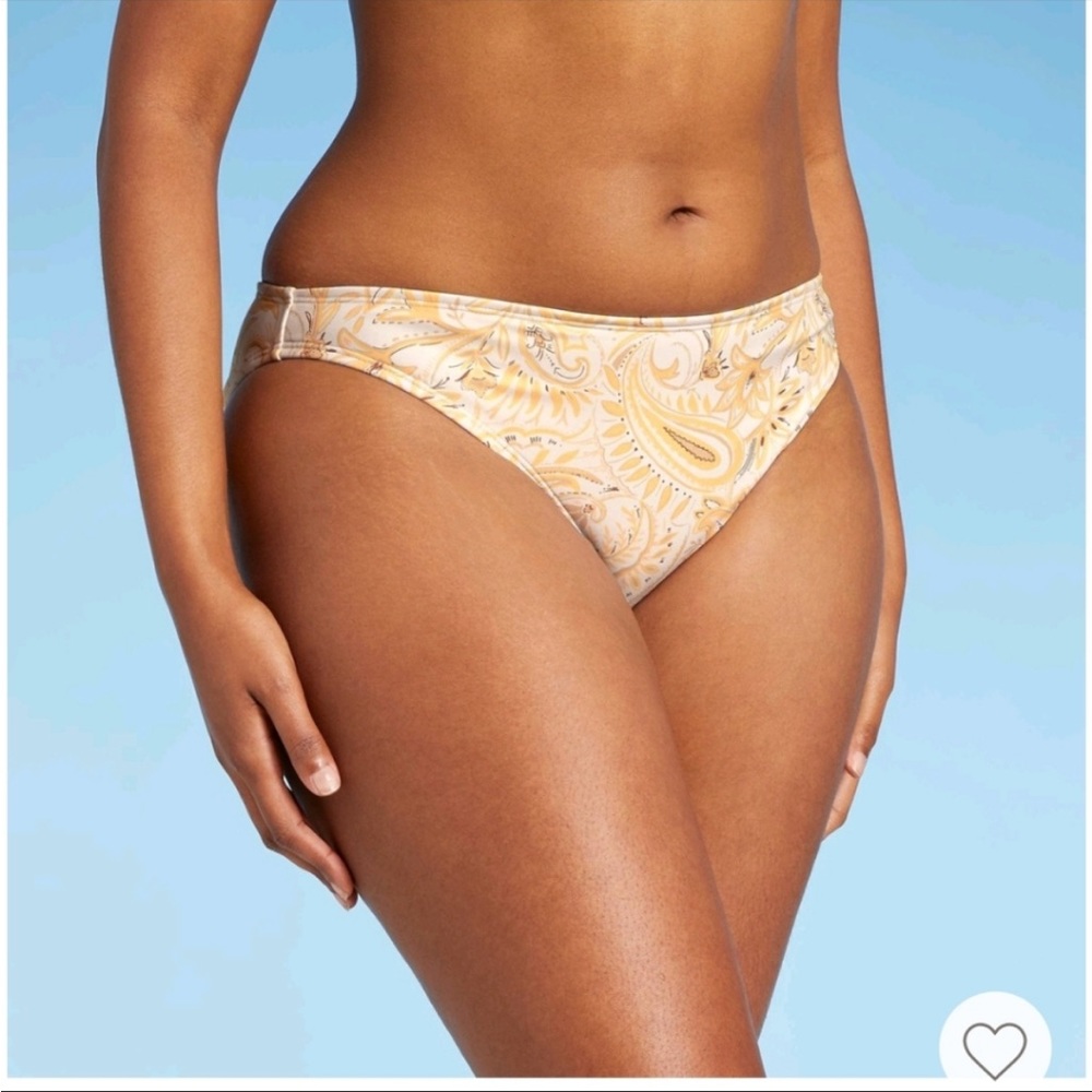NWT Xhilaration Women's Yellow & Cream Paisley Print Cheeky Bikini Bottom XL